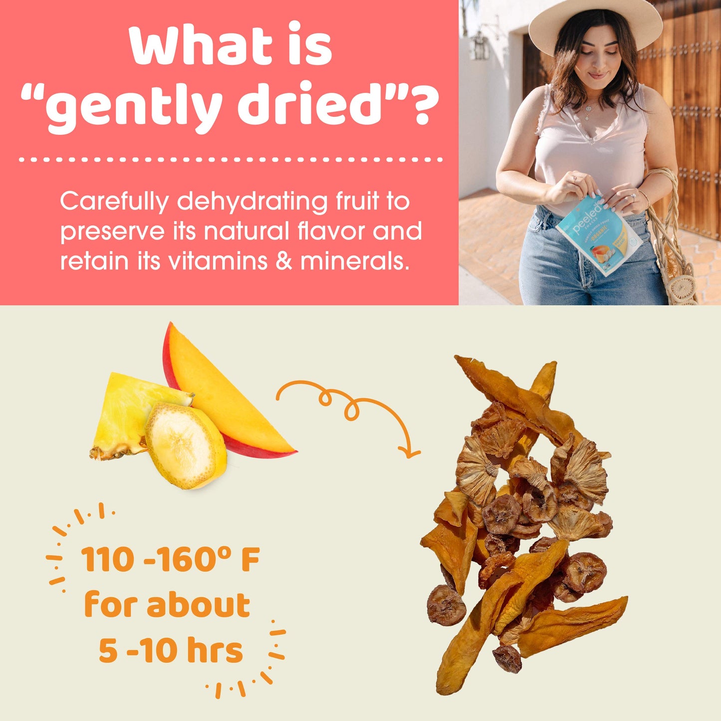 Peeled Snacks Organic Dried Fruit, Paradise Blend With Dried Mango, Pineapple And Banana, 2.8 Oz. - Healthy, Vegan Snacks For On