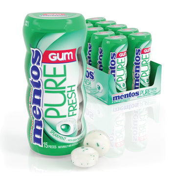 Mentos Pure Fresh Sugar-Free Chewing Gum With Xylitol, Spearmint, 15 Piece Bottle (Bulk Pack Of 10)
