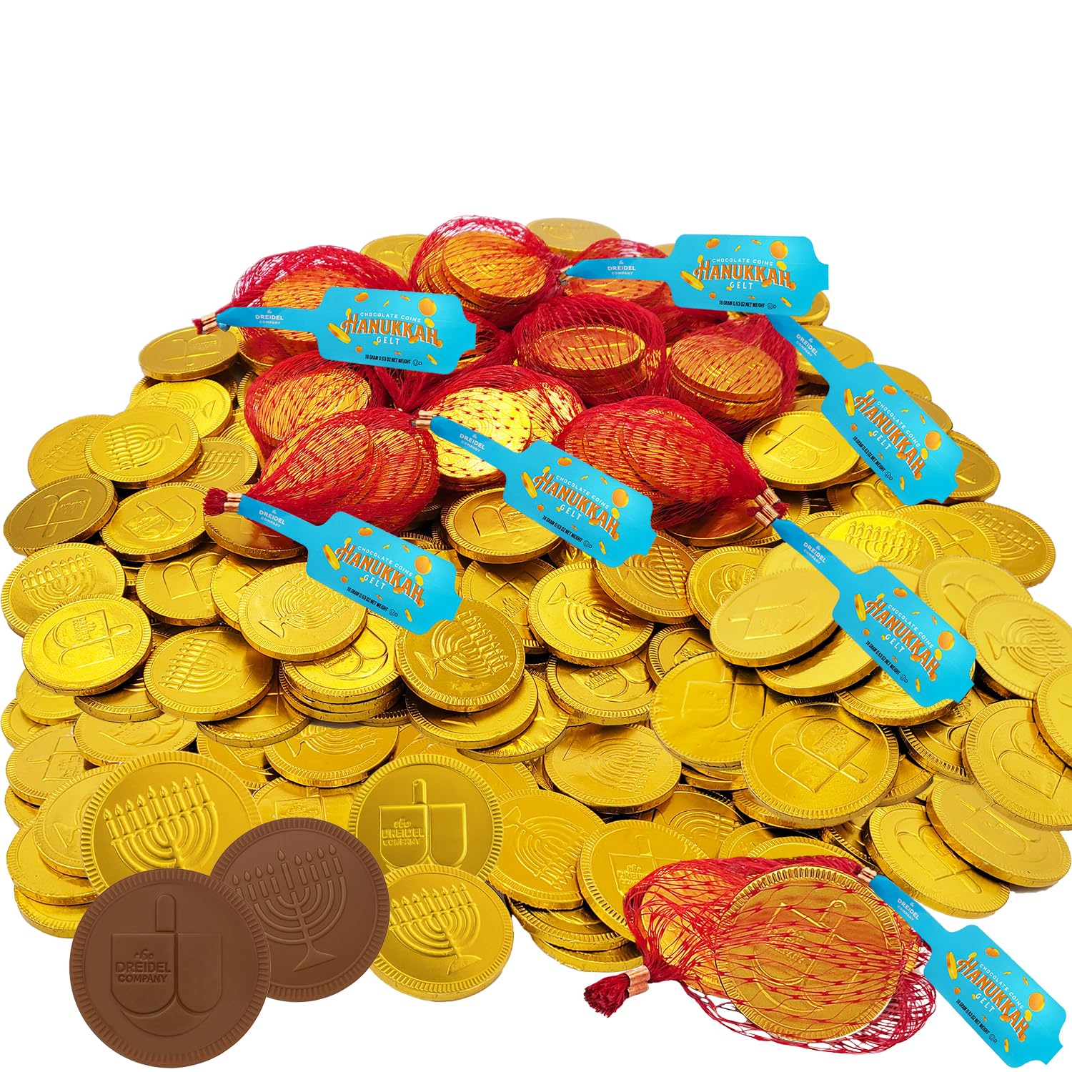 The Dreidel Company Hanukkah Chocolate Gelt Gold Coins In Mesh Bag  Milk Chocolate Coins  Kosher Certified (200 Bags)