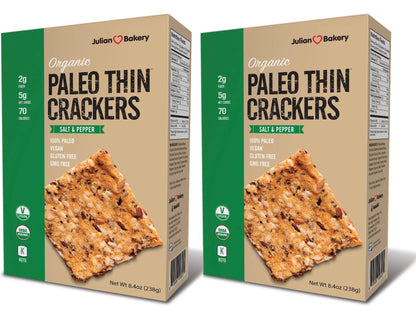 Julian Bakery Paleo Thin Crackers | Salt & Pepper | USDA Organic | Gluten-Free | Grain-Free | GMO Free | Low Carb | 8.4 Ounce (P