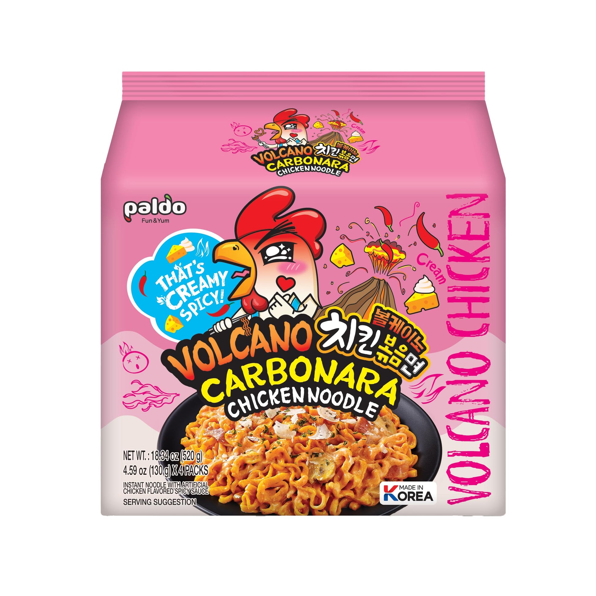 PALDO FUN & YUM Volcano Carbonara Spicy Chicken Noodle, 4.59 Ounce (Pack of 4)