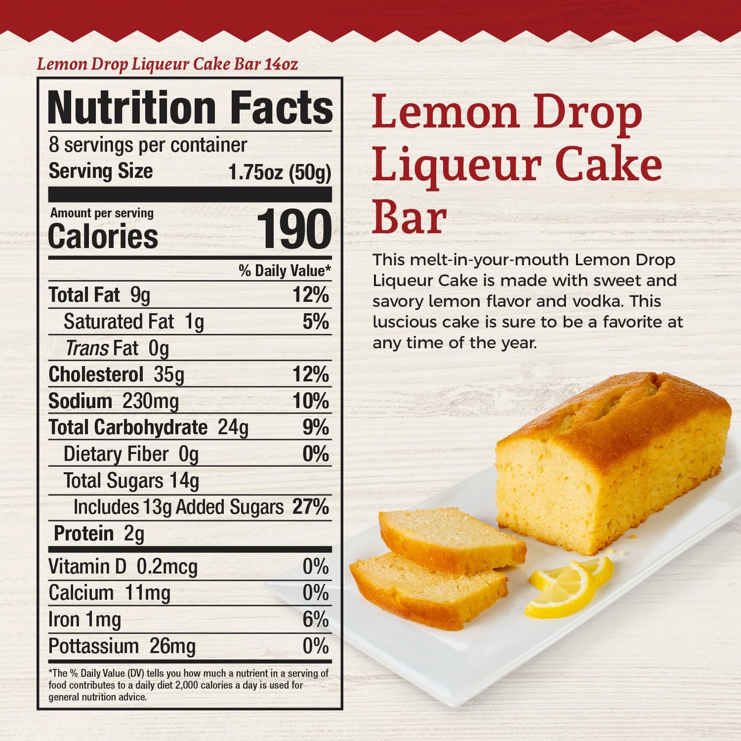 Beatrice Bakery Co. Lemon Drop Liqueur Cake Bar - Freshly Made, 14 oz Box
