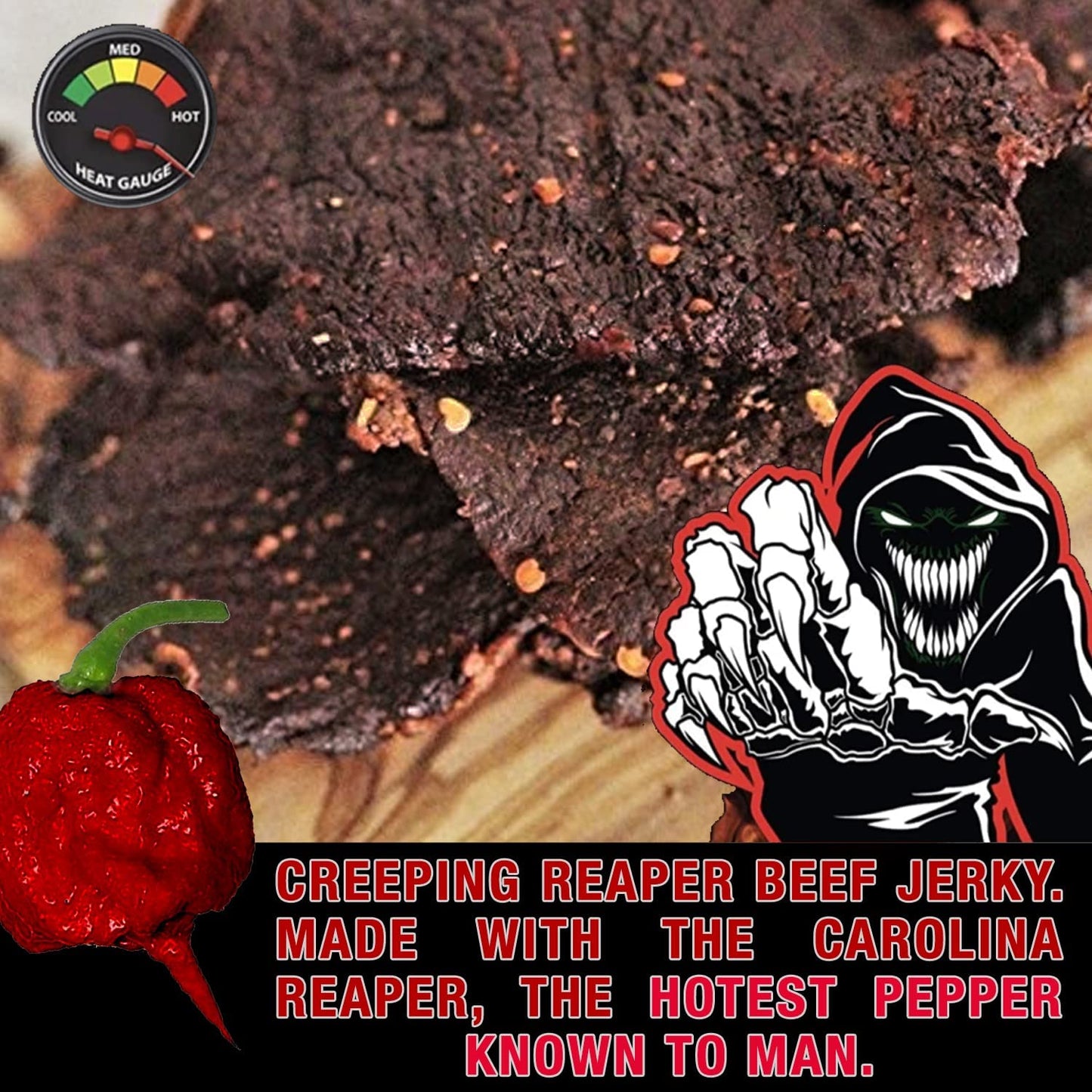 Creeping Ghost    Carolina Reaper Jerky Beef Three - 3Oz Bags The Reaper Is The Hottest Pepper In The World! Sweet With Heat!