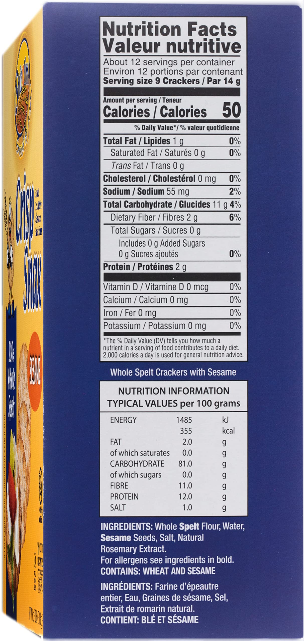 Shibolim Whole Spelt Crackers with Sesame, 5 Calorie Cracker, 6oz (3 Pack) Low Sodium, Wholesome, Tasty & Crisp Spelt Crackers,