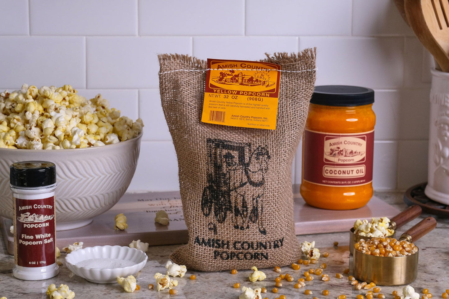 Amish Country Popcorn | 2 Lb Burlap Bag | Medium Yellow Popcorn Kernels | Old Fashioned, Non-Gmo And Gluten Free (Medium Yellow