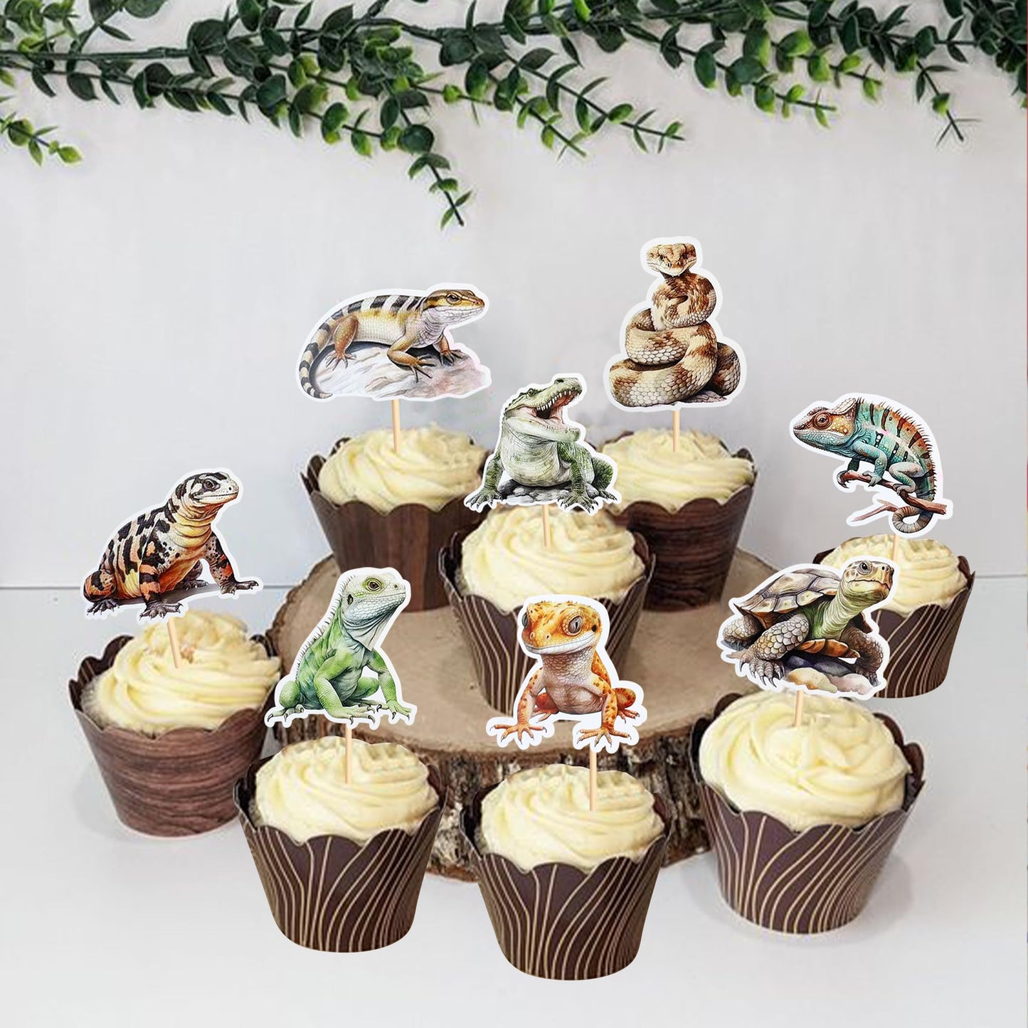 Ercadio 32 Pcs Reptiles Cupcake Toppers Chameleon Lizard Snake Alligator Turtle Cupcake Pick Decorations For Reptiles Theme Baby