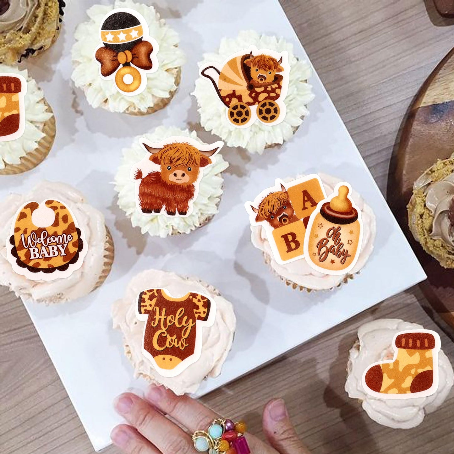 Cyodoos Edible 40Pcs Highland Cow Cupcake Toppers Farm Animals Cupcake Picks Highland Cow Theme Baby Shower Kids Birthday Party