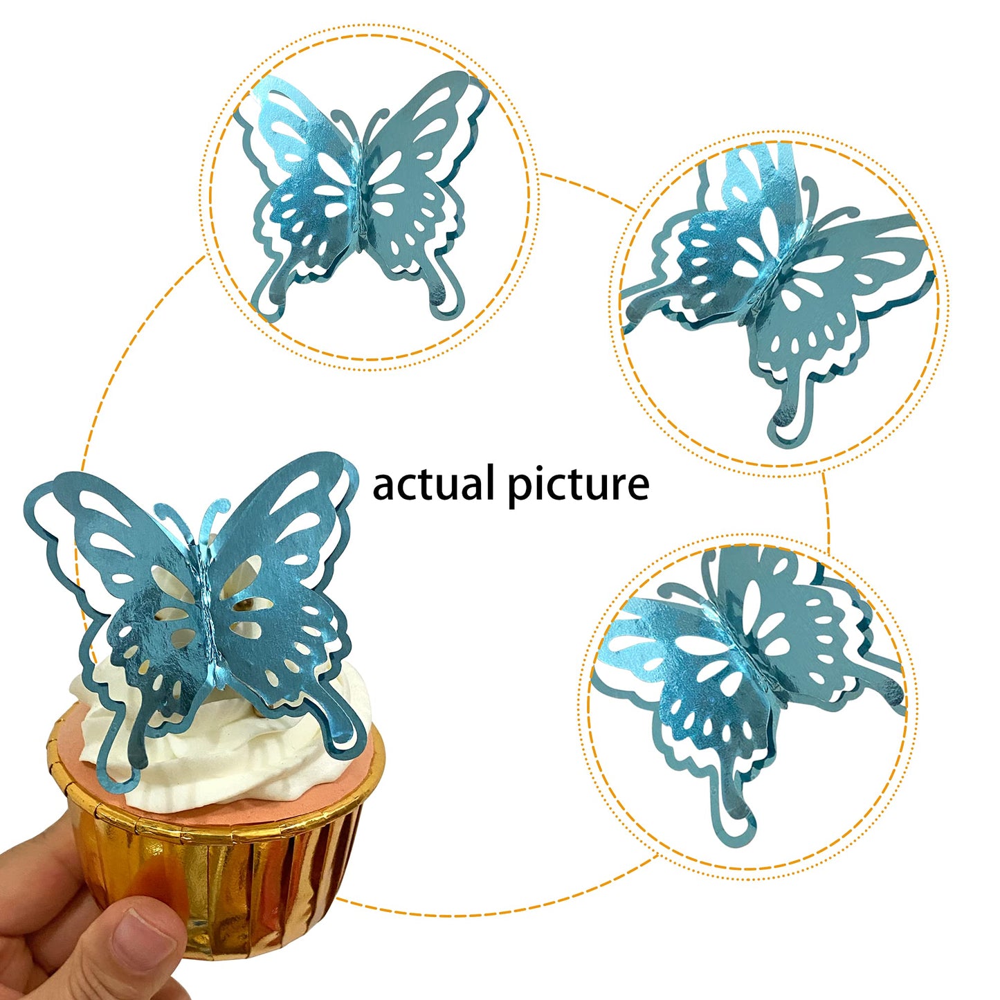 40 Pcs Lively 3D Butterfly Cupcake Toppers Mixed Size Hollow Art Butterfly Cake Topper Decorations For Baby Shower Wedding Anniv