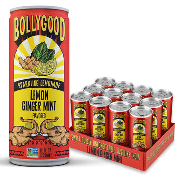 Bollygood Sparkling Lemonade, Lemon Ginger Mint, Indian Inspired Beverage Nimbu Pani, No Artifical Colors or Flavors, Non-GMO Pr