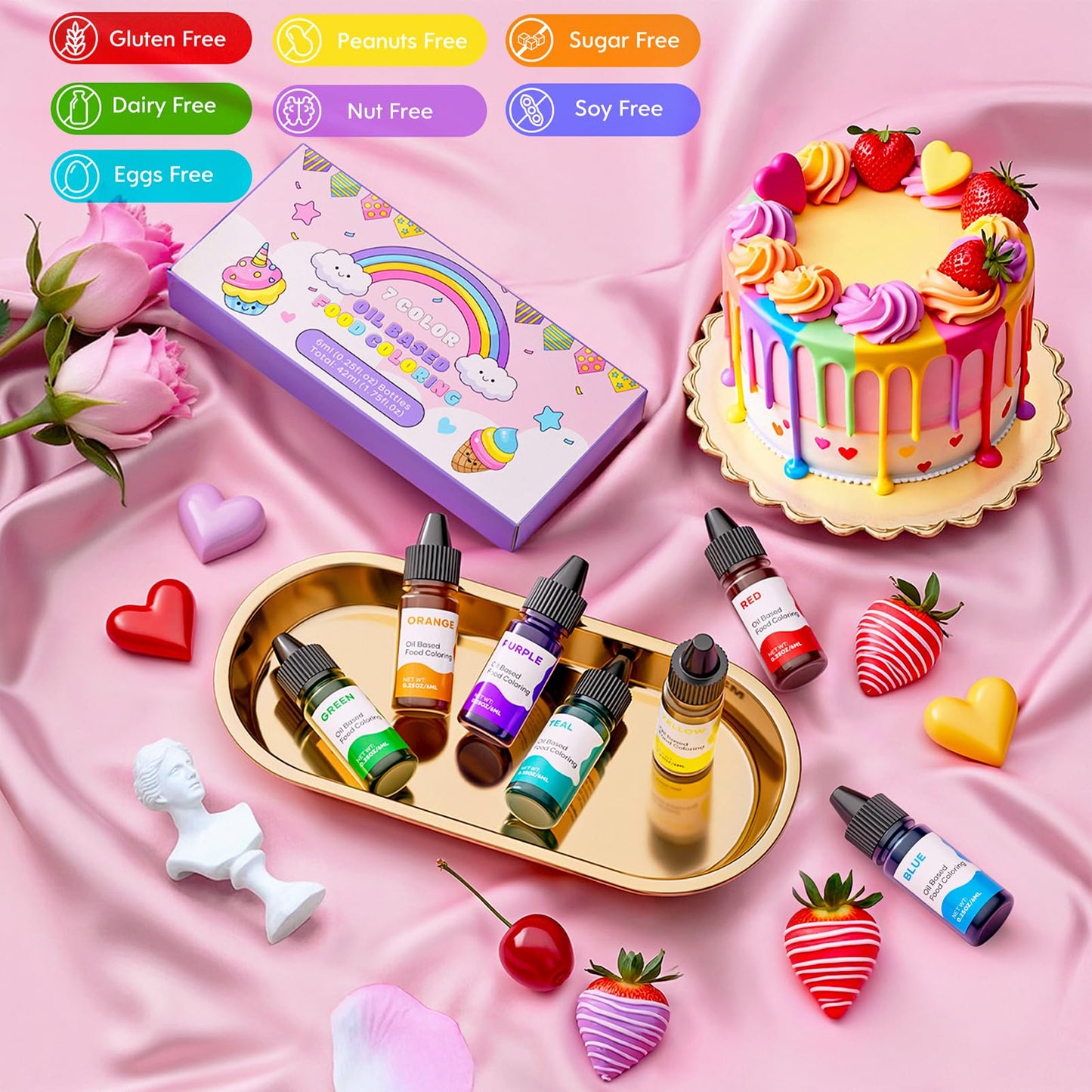 Oil Based Food Coloring For Chocolate Rainbow Oil Edible Food Dye Set For Baking Royal Icing Cookie Supplies Gluten Free 7X6Ml F