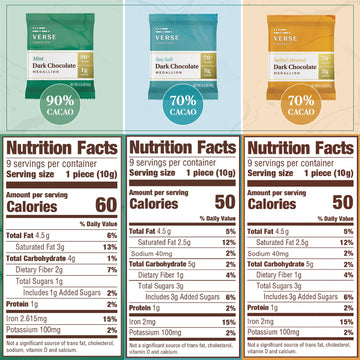 Verse Chocolate Dark Chocolate Squares Variety Pack - Mint, Sea Salt, Salted Almond - 9 Individually Wrapped Squares (3.17 oz, 3 Pack)