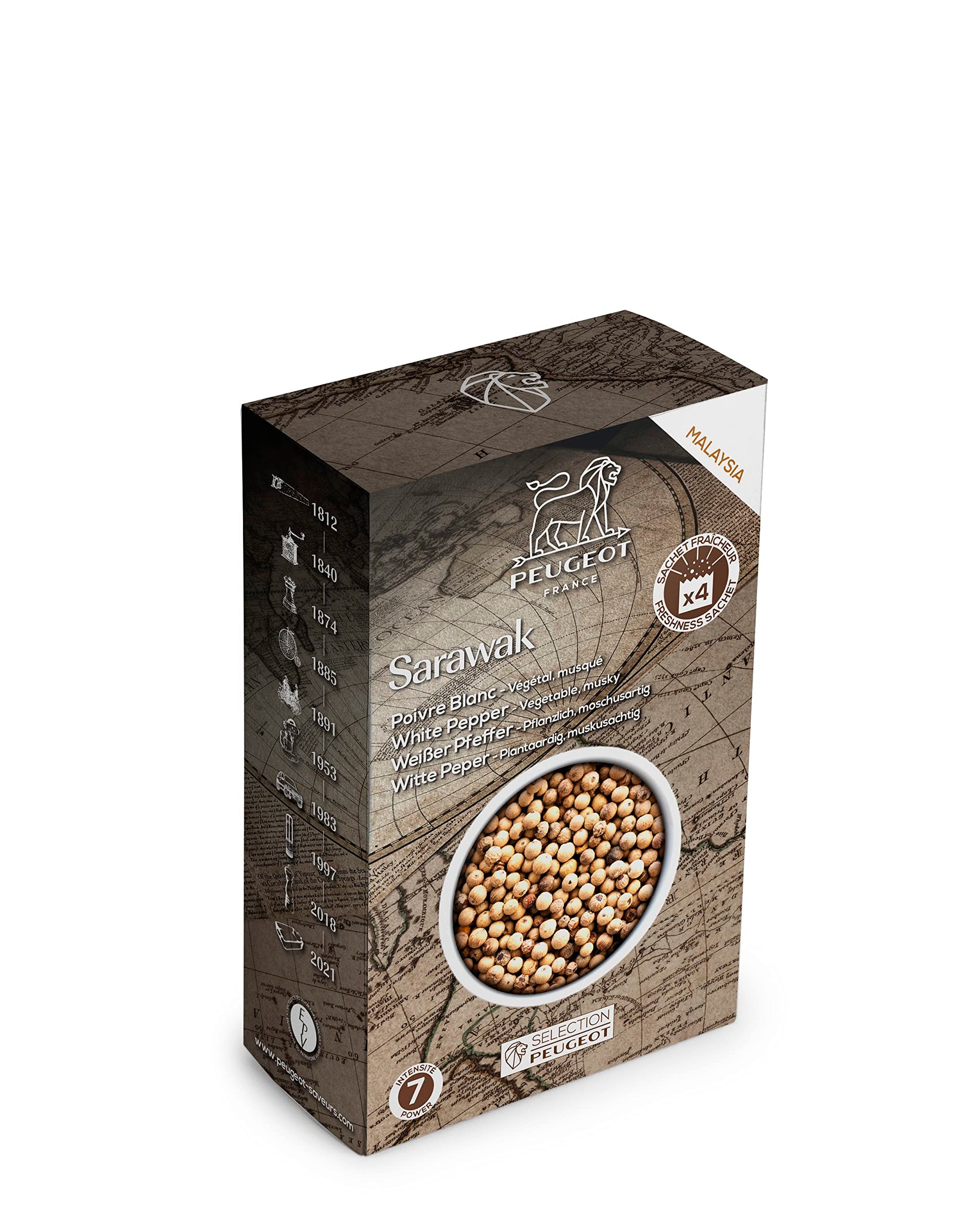 Peugeot Sarawak Malaysian White Peppercorns, 80g - 4 fresh sachets of 20g