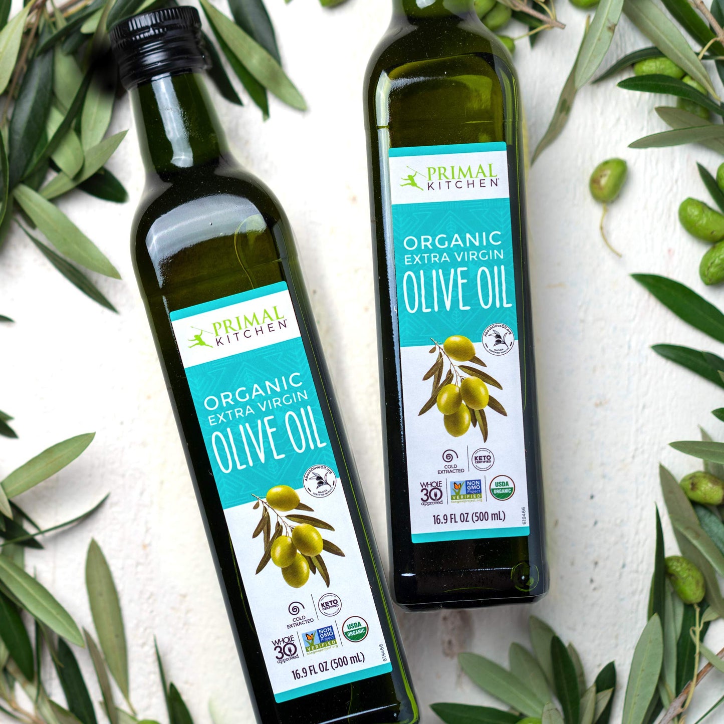 Primal Kitchen Organic Extra Virgin Olive Oil, NAOOA Certified, 16.9 Fl Oz, Pack of 2