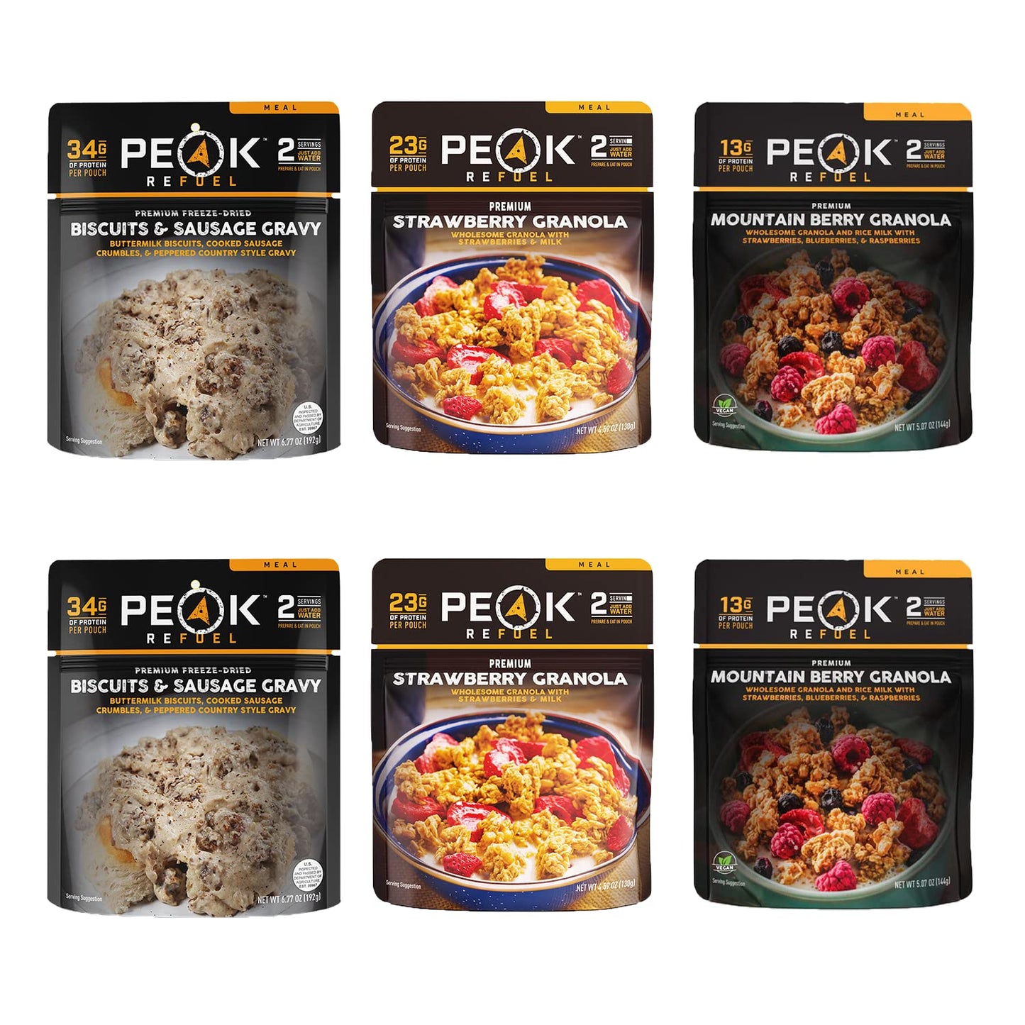 Peak Refuel Breakfast Variety 6 Pack | Premium Freeze Dried Camping Food | Backpacking & Hiking Mre Meals | Just Add Water | 100