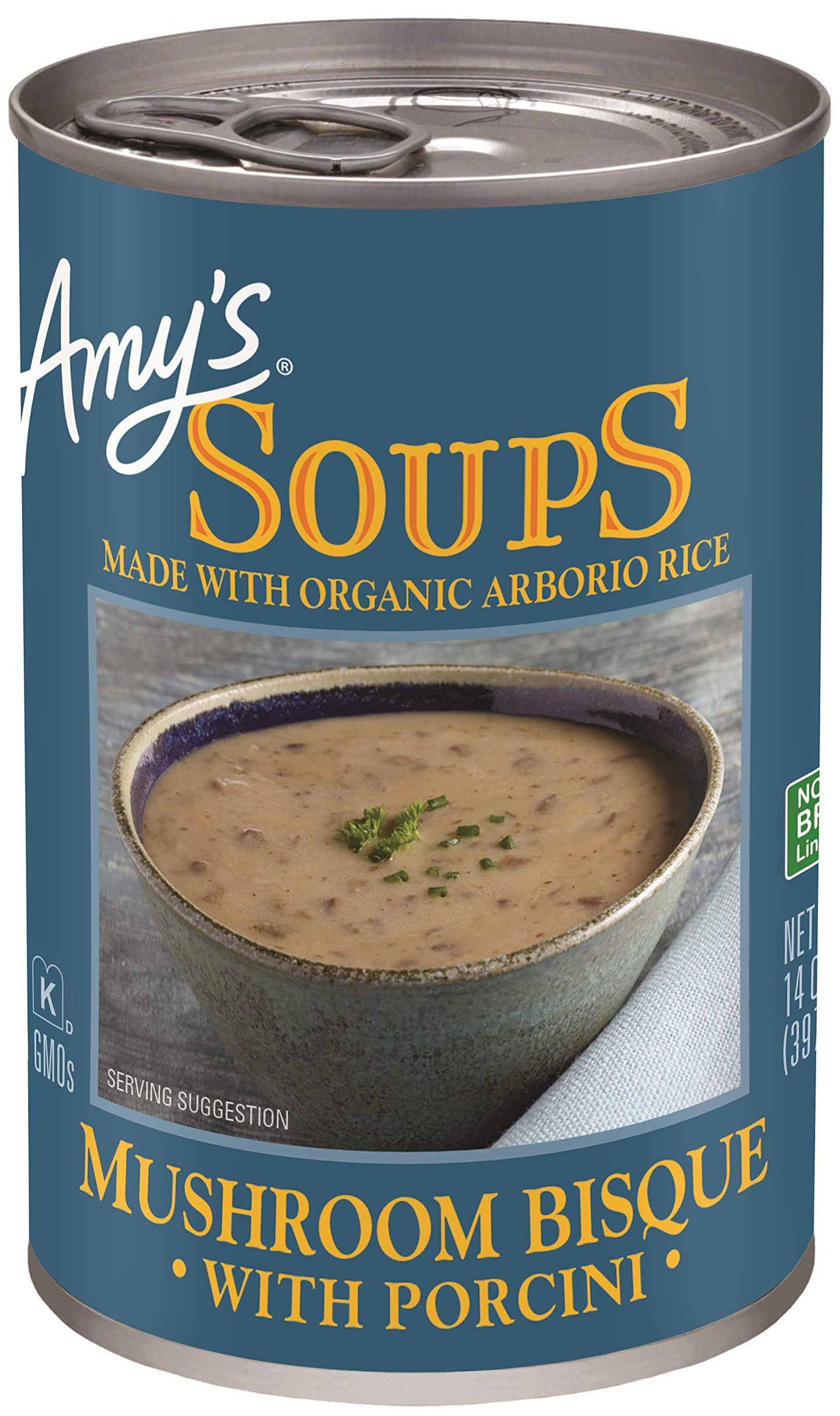 Amys Soup Mushroom Bisque with Porcini, Gluten Free, 14 oz, Pack of 1