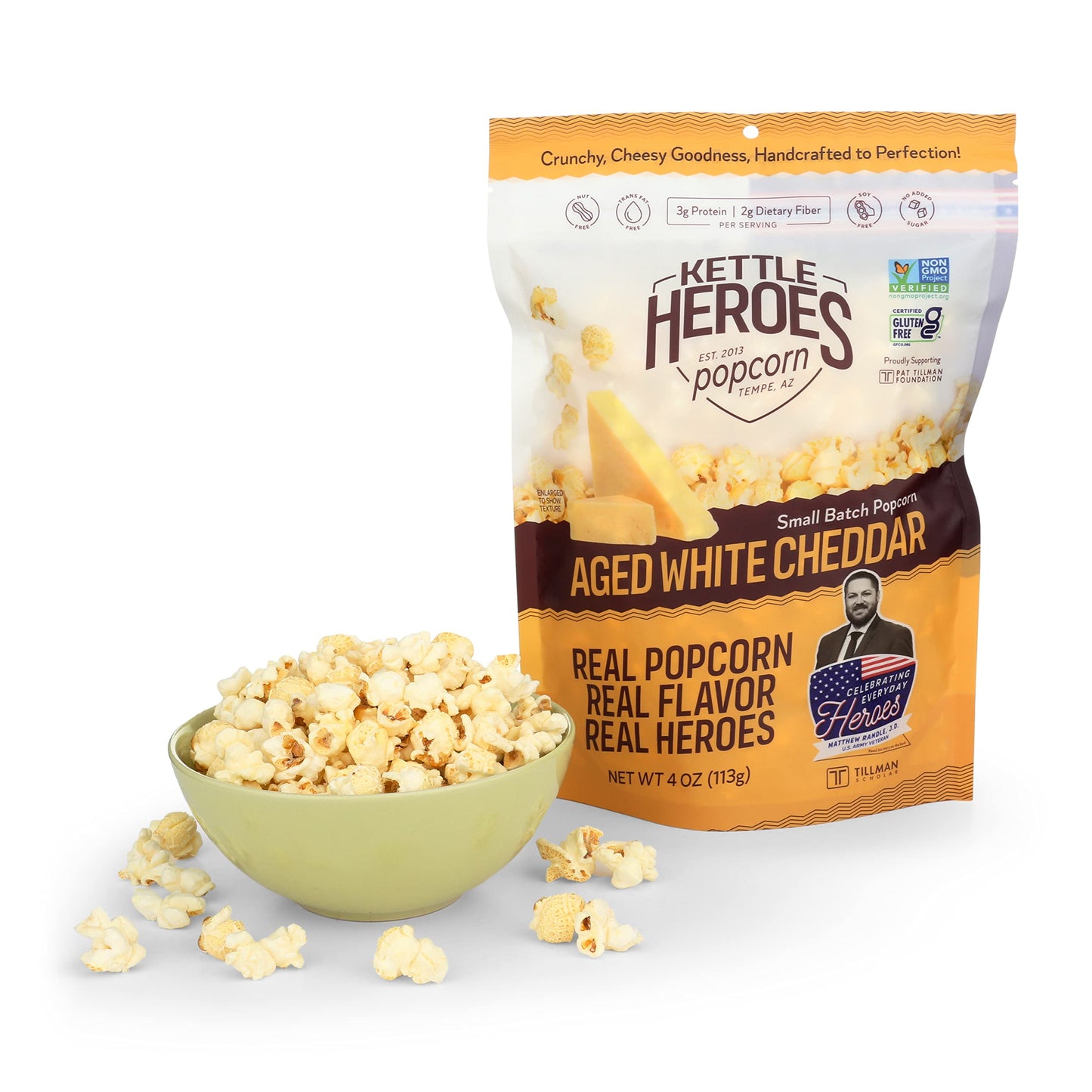 Kettle Heroes, Aged White Cheddar Popcorn - 4 Oz. - Gluten-Free - Nut-Free - Non-Gmo - Kosher
