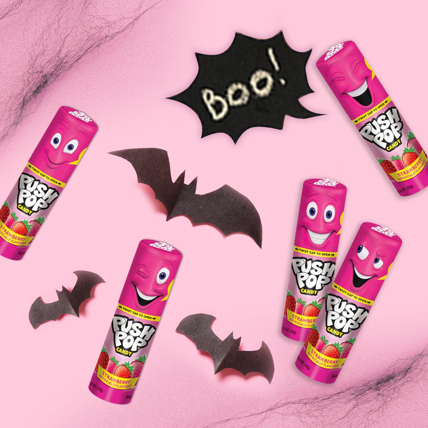 Push Pop Halloween Candy - Individually Wrapped Bulk Pink Lollipops - 10 Ct Hard Candy In Pink Strawberry Flavor, Fun Candy For