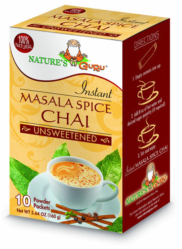 Nature'S Guru Instant Masala Spice Chai Tea Drink Mix Unsweetened 10 Count Single Serve On-The-Go Drink Packets, 5.64 Ounce (Pac