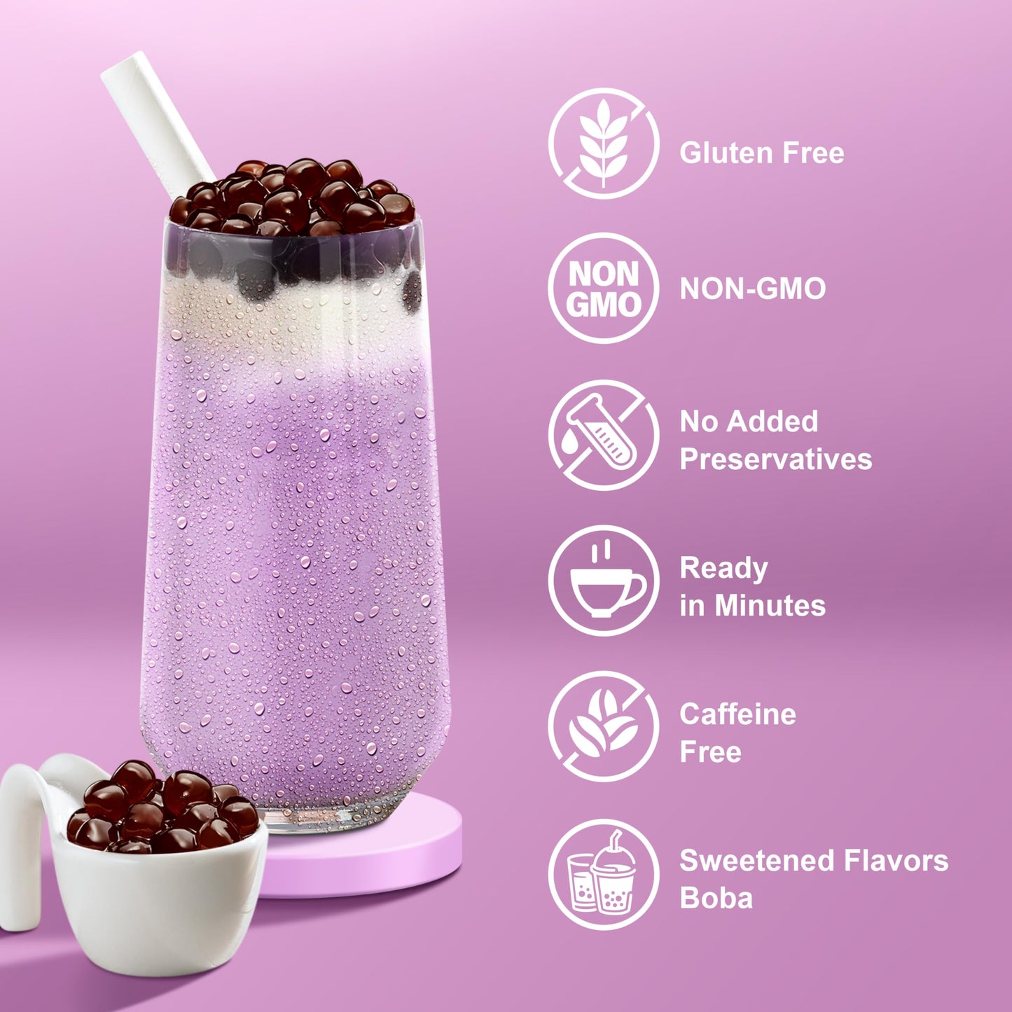 J WAY Instant Boba Taro Milk Tea Kit - Authentic Brown Sugar Tapioca Boba, 16.5 Ounce, 6 Servings, Paper Straws Included