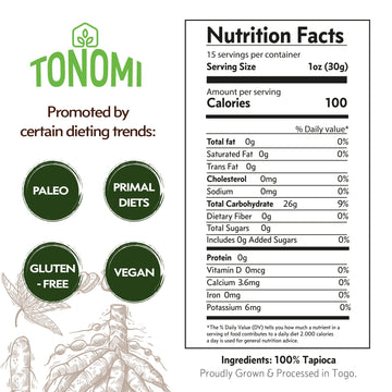 Tonomi All Natural Tapioca Flour, Gluten-Free Flour For Baking, Paleo, Celiac, Verified Non-Gmo, Kosher And Halal, Made From 100