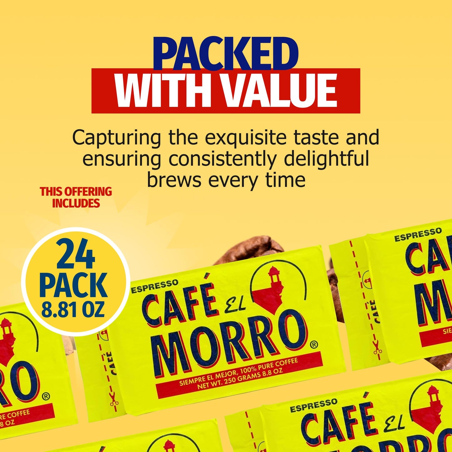 Cafe El Morro Premium Ground Coffee, Dark Roast Espresso, 250g (Pack of 24)