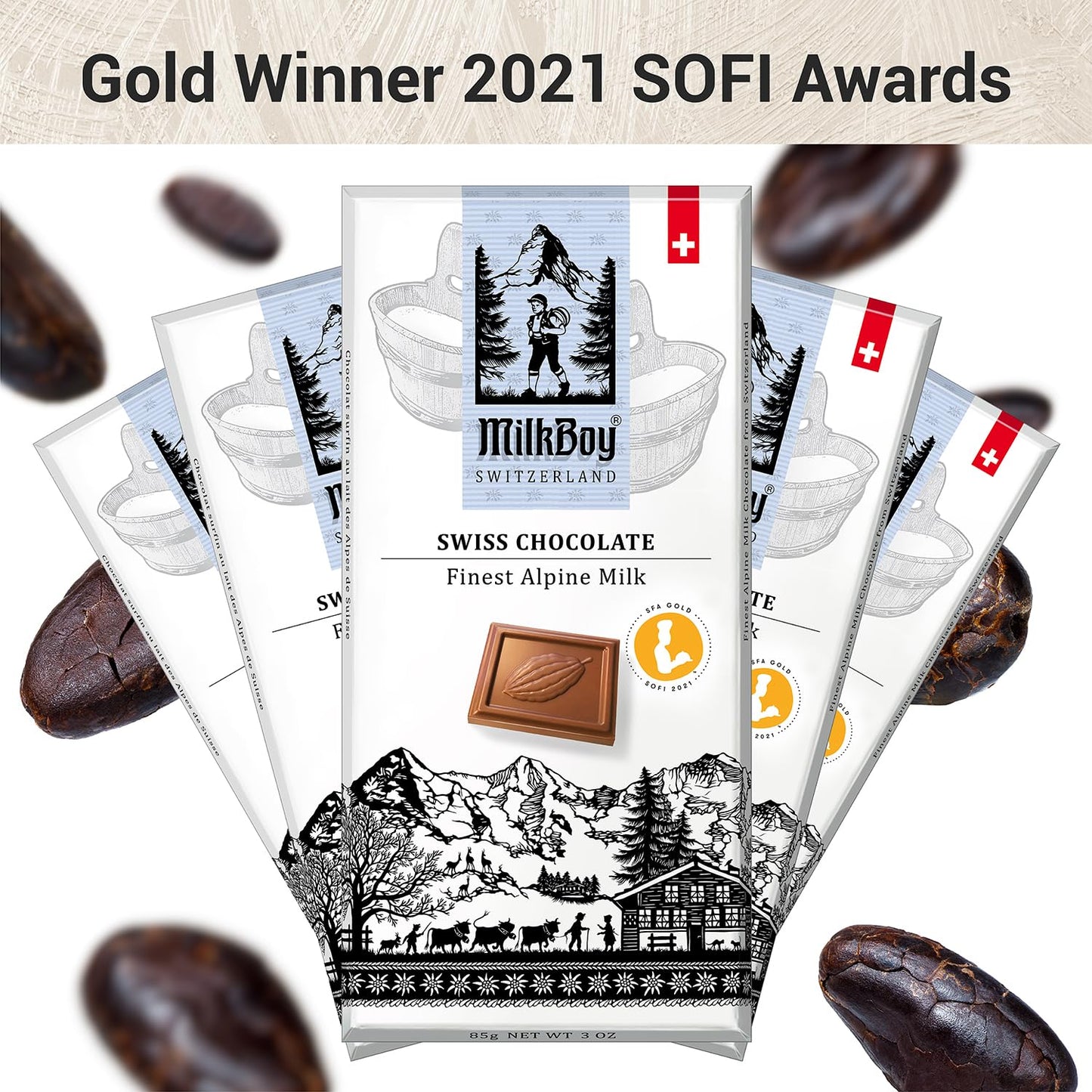 Milkboy Swiss Chocolates Chocolate Bars - enhanced Swiss Alpine Milk Chocolate - Smooth European Milk Chocolates Gift - Sustainably Farmed Cocoa - Gluten Free - 3 oz