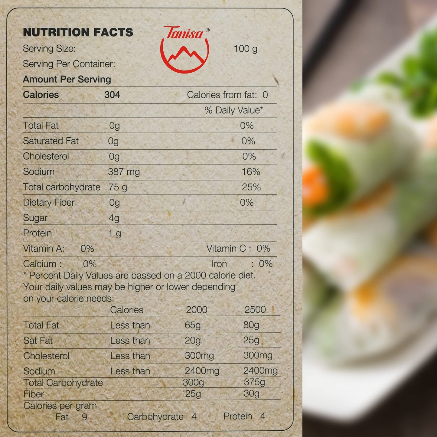 TANISA 24 Sheets Organic Rice Paper Wrappers, Spring Roll Wrappers for Fresh roll (22cm, Round, 7.05 oz/pack) Organic White, Ric