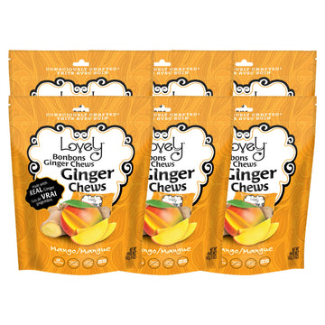 Lovely Candy Co. Mango Ginger Chews, Made with Real Ginger, Individually Wrapped, 5oz (6-Pack) | Gluten-Free, Non-GMO, NO Artifi