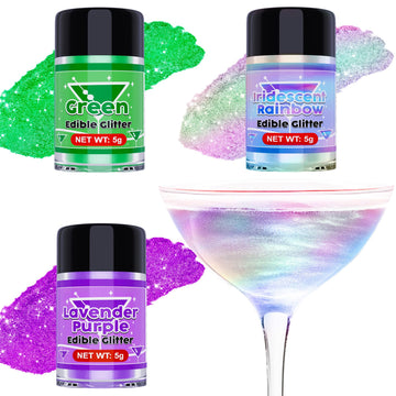 ERCorArt Edible Glitter - Iridescent Luster Dust for Cake, Cocktails & Jello - 3 Colors (Green, Purple) - 5g