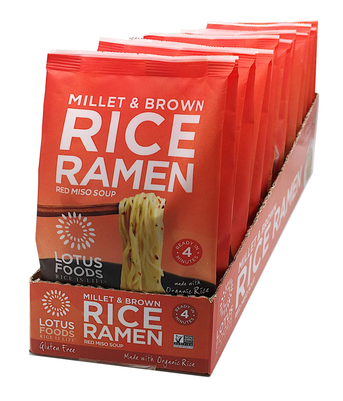 Lotus Foods Organic Millet & Brown Rice Ramen With Miso Soup - Gluten Free Ramen Noodles, Vegan Ramen Noodles With Millet Flour & Brown Rice Flour, Whole Grain Gf Ramen - 2.8 Oz Bags (Pack Of 10)