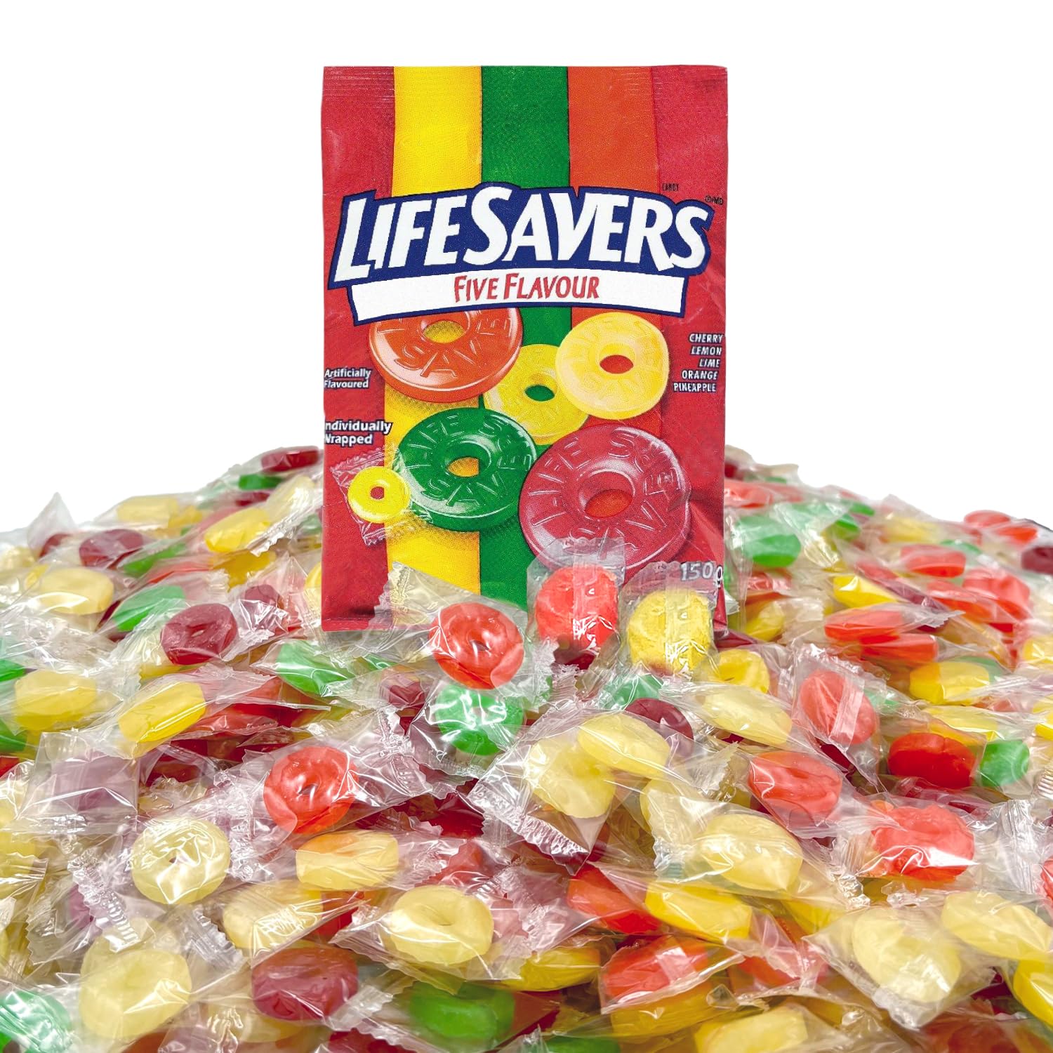 Canada 5 Flavors Hard Candy - 2 lb Bag - Pineapple  Lime  Orange  Cherry  Lemon - Sweet and Fruity Individually Wrapped Candies - Approx. 200 Pieces