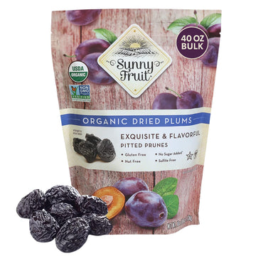 SUNNY FRUIT Organic Prunes, 2.5 Pound Bulk Bag - Non-GMO, Vegan, Halal, Kosher, No Preservatives, No Sugar Added