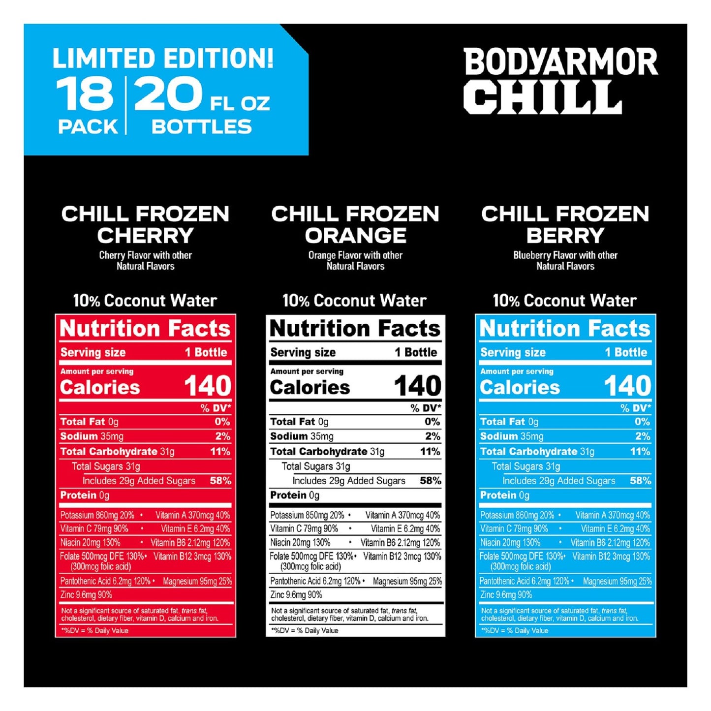 BODYprotective covering Chill Frozen Variety Pack Ice Bottles, 20 fl oz, 18 Pack