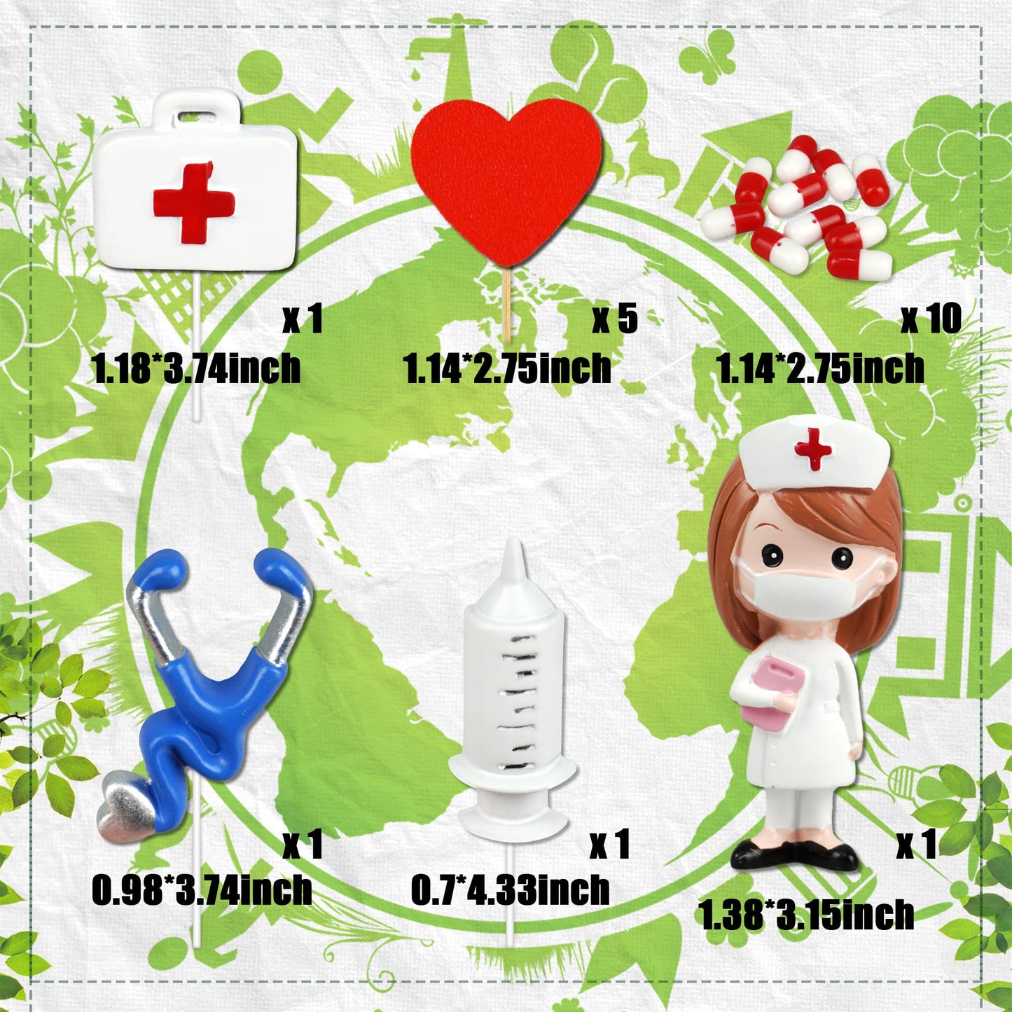 BANBALLON 19PCS Nurse Cake Toppers Medical Cupcake Decorations Resin Red - Model SHXXYI015