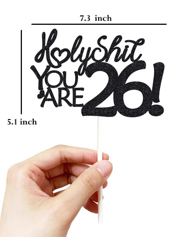 Happy 26Th Birthday Cake Topper 26 Birthday Cake Toppers-Black Glitter, Funny 26Th Cake Topper For Men,26 Cake Topper For Women,