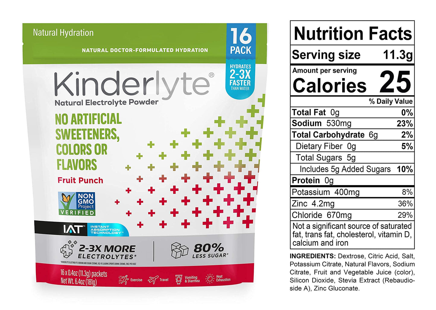 Kinderlyte Electrolyte Powder for Kids and Adults - Drink Mix Hydration Packets (Fruit Punch, 16 Count), No Artificial Sweetener