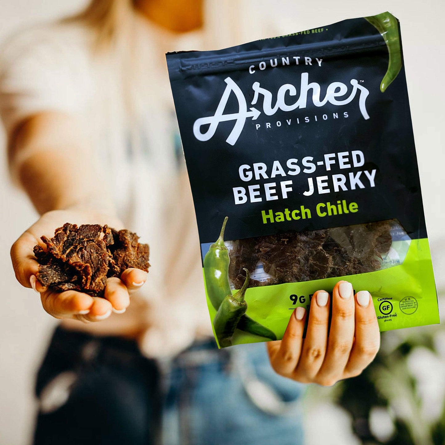 Country Archer Hatch Chile Beef Jerky, 100% Grass-Fed, Gluten Free, 2.5 Ounce (4 Pack)