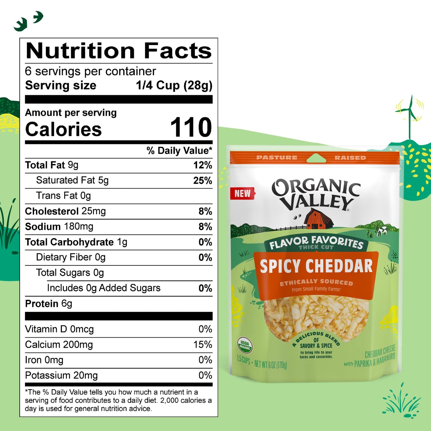 ORGANIC VALLEY Spicy Cheddar Shredded Cheese, Flavor Favorites, 6 oz