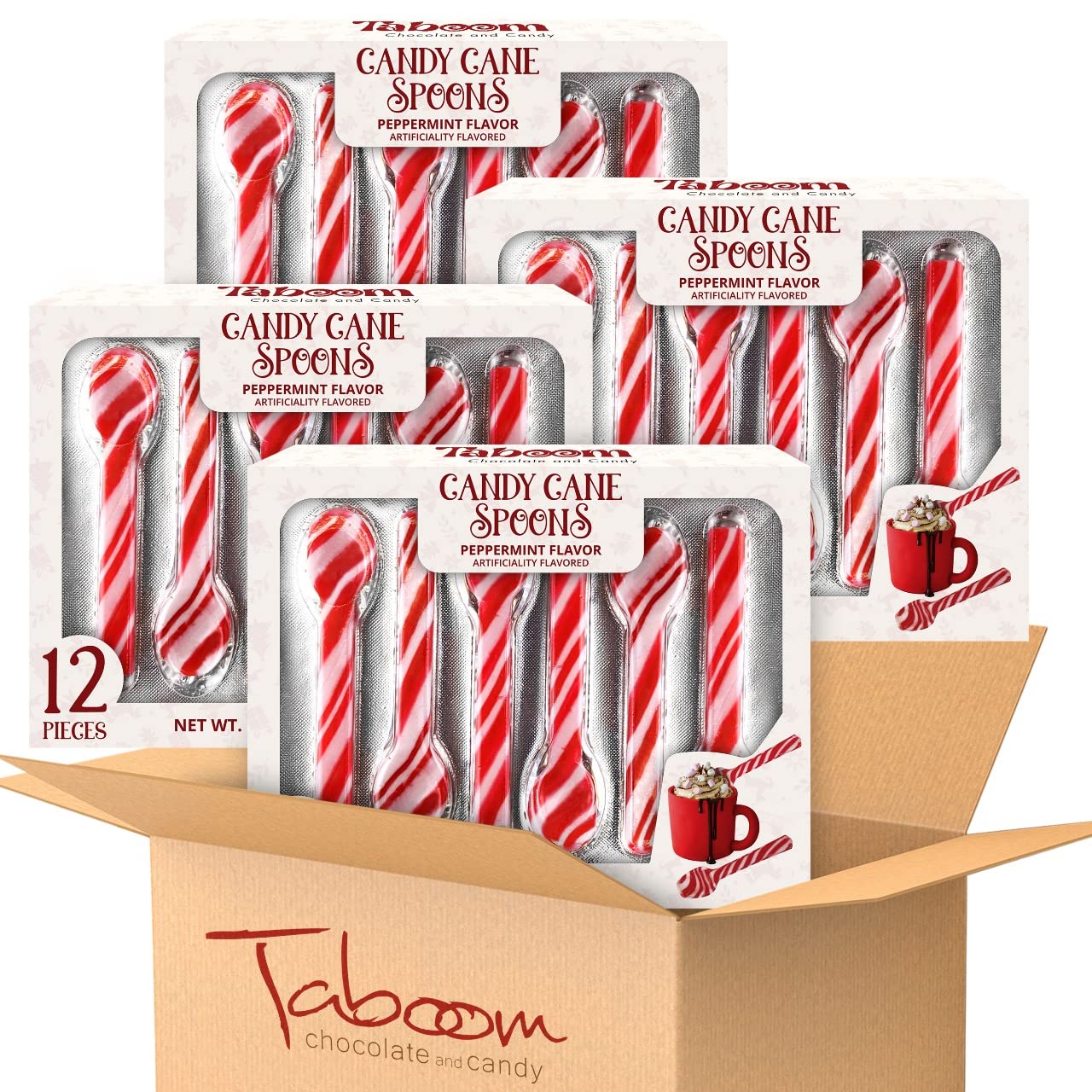 Peppermint Spoons Bulk - Pack Of 48 Stunning Candy Cane Spoons - Perfect Christmas Candy - Delicious And Colorful Peppermint Candy - Ideal For Hot Chocolate On Christmas Eve