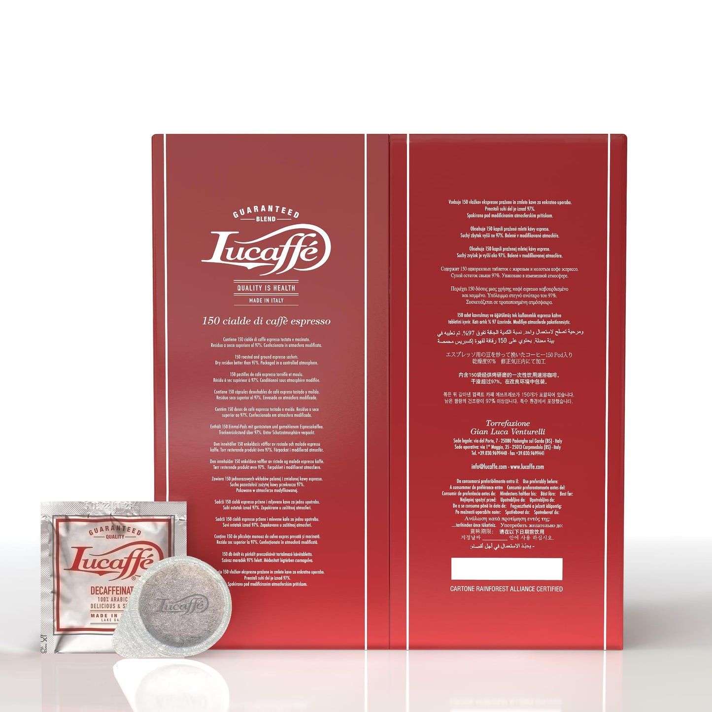 Lucaffe Decaf 100% Arabica Ese 150 Espresso Pods