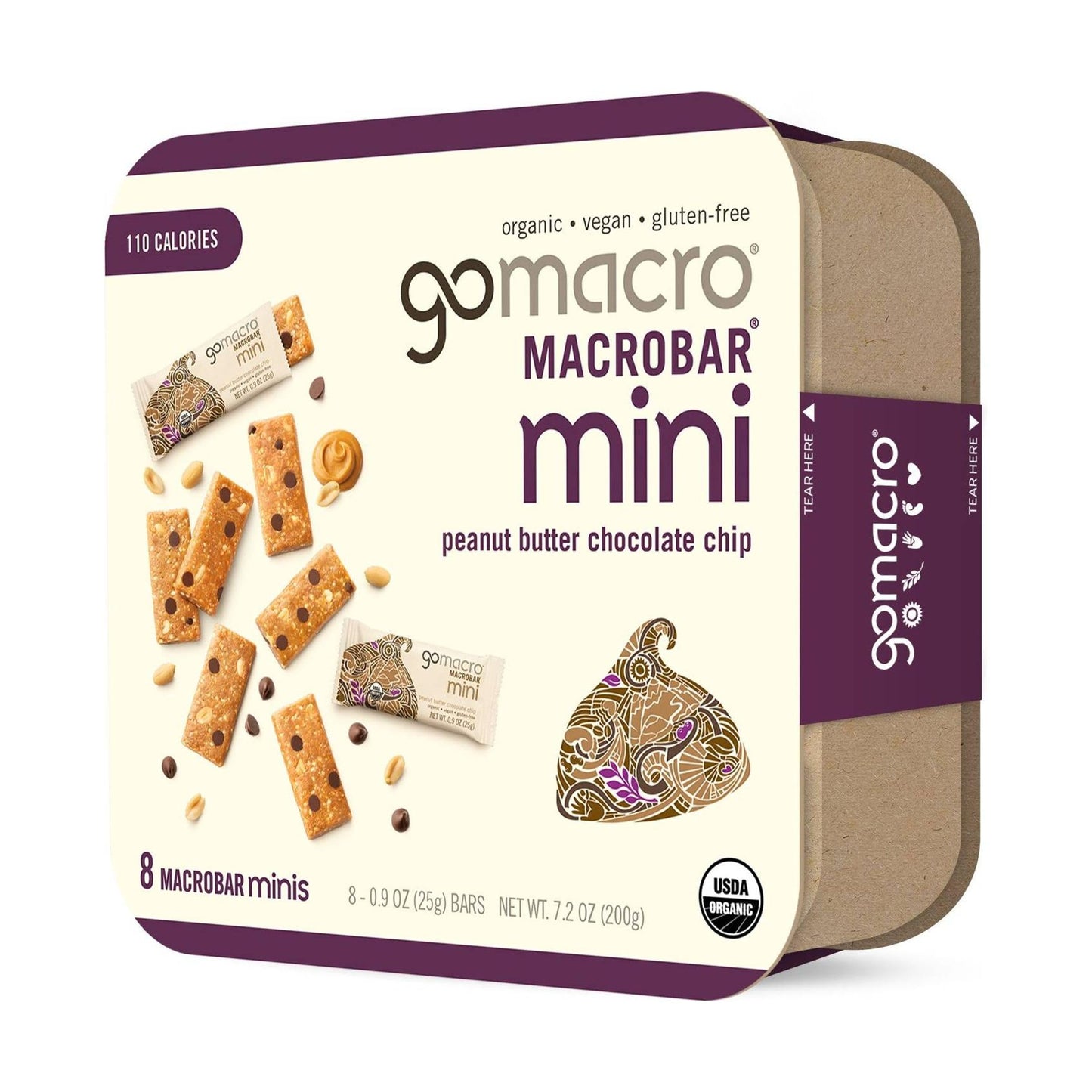 GoMacro Organic Peanut Butter Chocolate Chip Mini MacroBars, 8 Pack, 7.2 OZ, Plastic