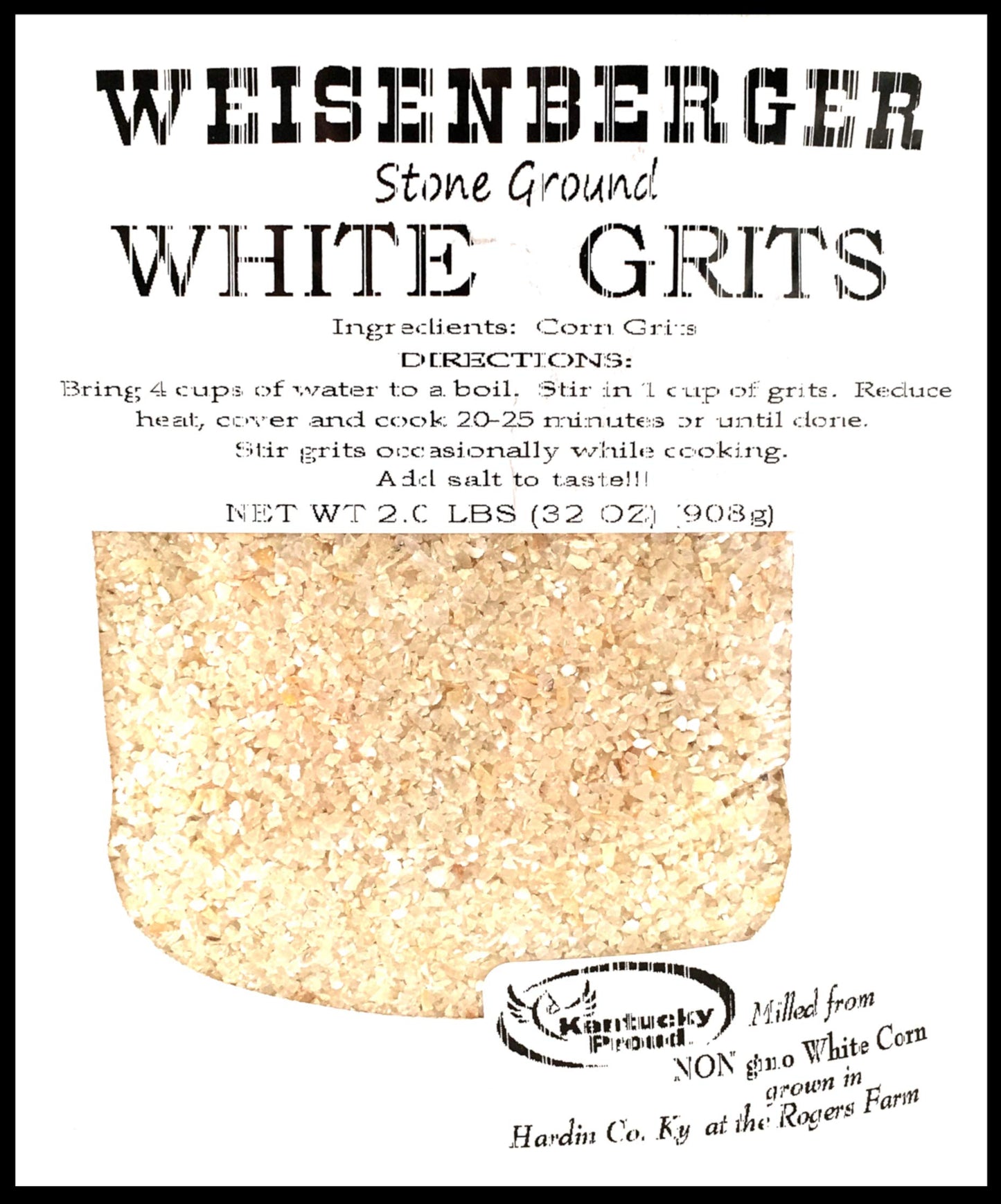 Weisenberger Stone Ground Grits, White, Non-GMO, Coarse Ground, 2 lb