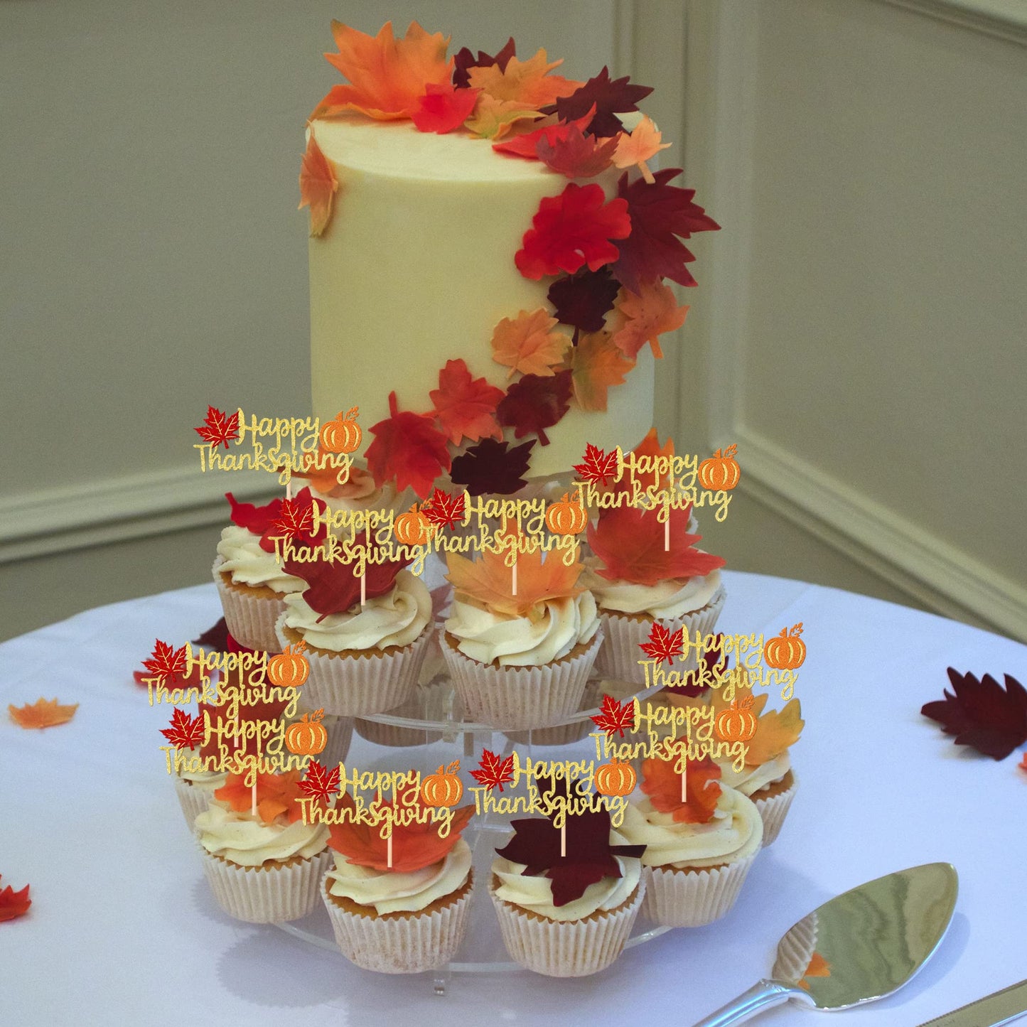 24 Pcs Happy Thanksgiving Cupcake Toppers With Glitter Maple Leaf Pumpkin Fall Theme Thanksgiving Cupcake Picks For Happy Thanks