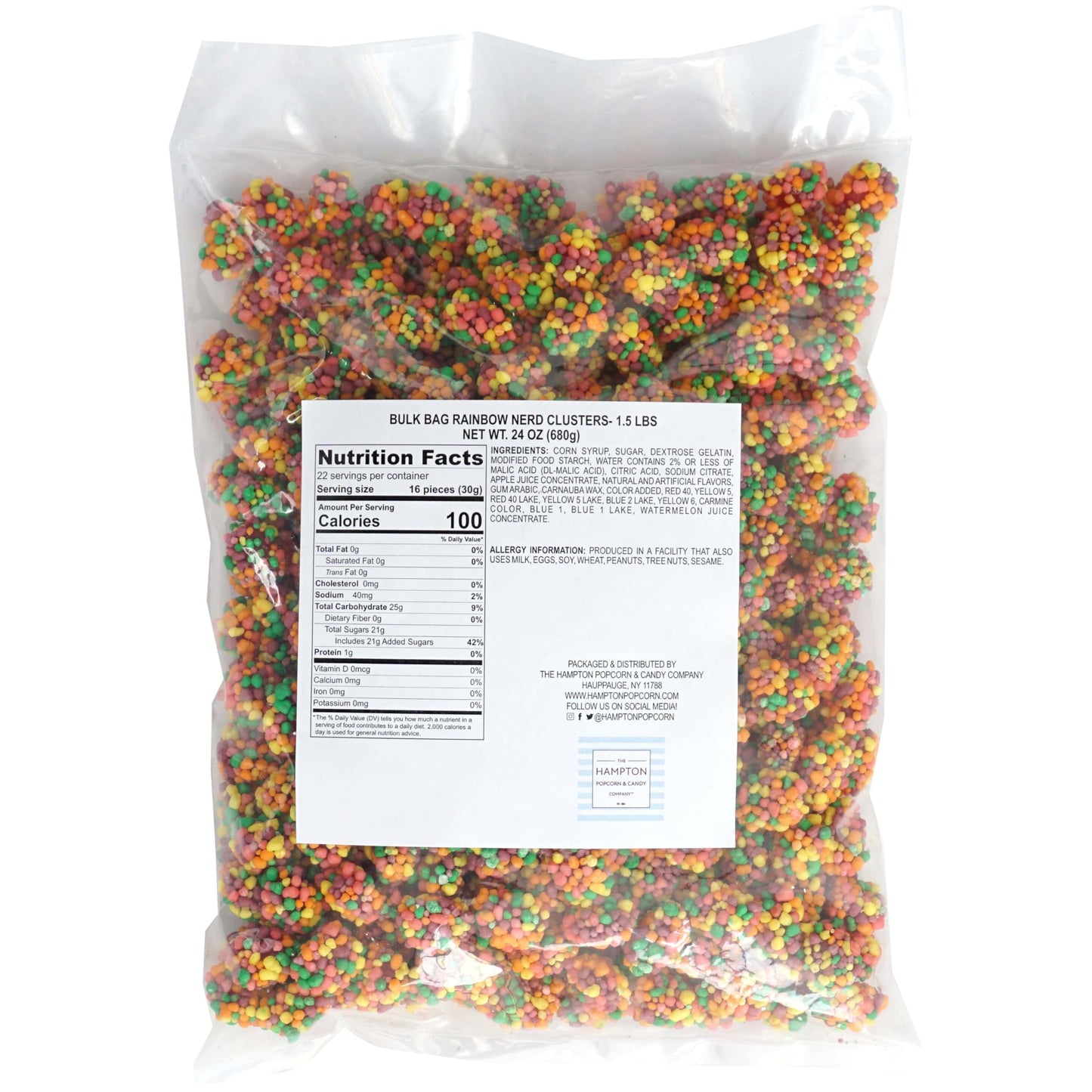The Hampton Candy Company Nerds Gummy Clusters, Rainbow Candy, 1.5 Pound Bulk Bag