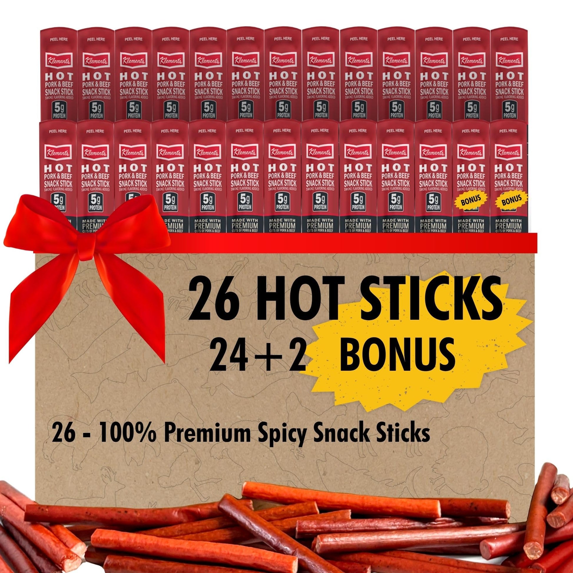 Jerky.Com Hot Beef And Pork Jerky Meat Sticks 26 Pack (24 + 2 Bonus) | 5G Protein, 90 Calories, Gluten-Free, Individually Wrapped, Keto Friendly, Low Carb Snack | Delicious Smoked Beef Jerky Sticks | Gifts For Men