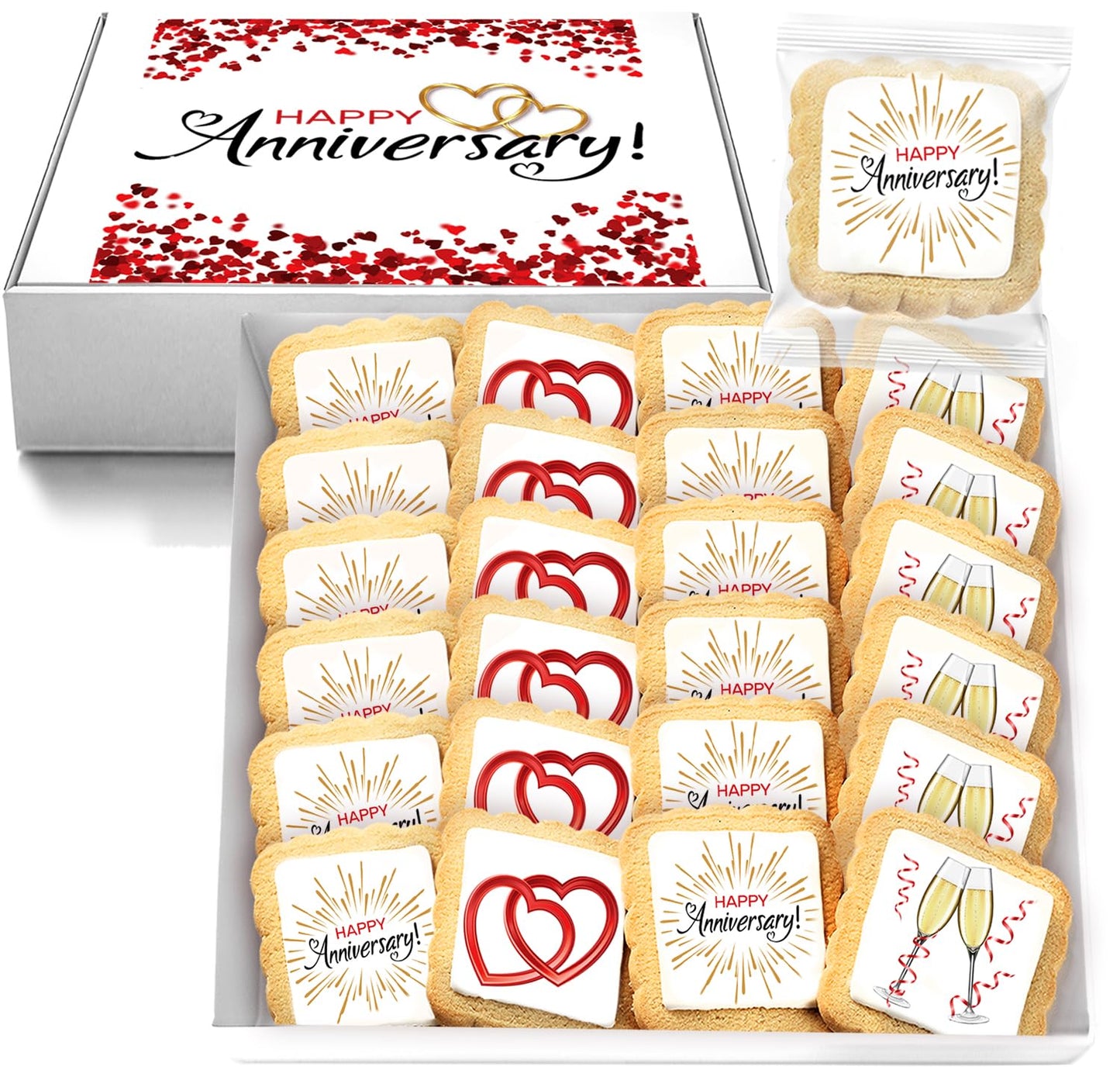 Happy Anniversary Cookies Party Favors | 24 PACK | Dessert Reception Decorated Treats Individually Wrapped Sugar Cookie Gift Bas