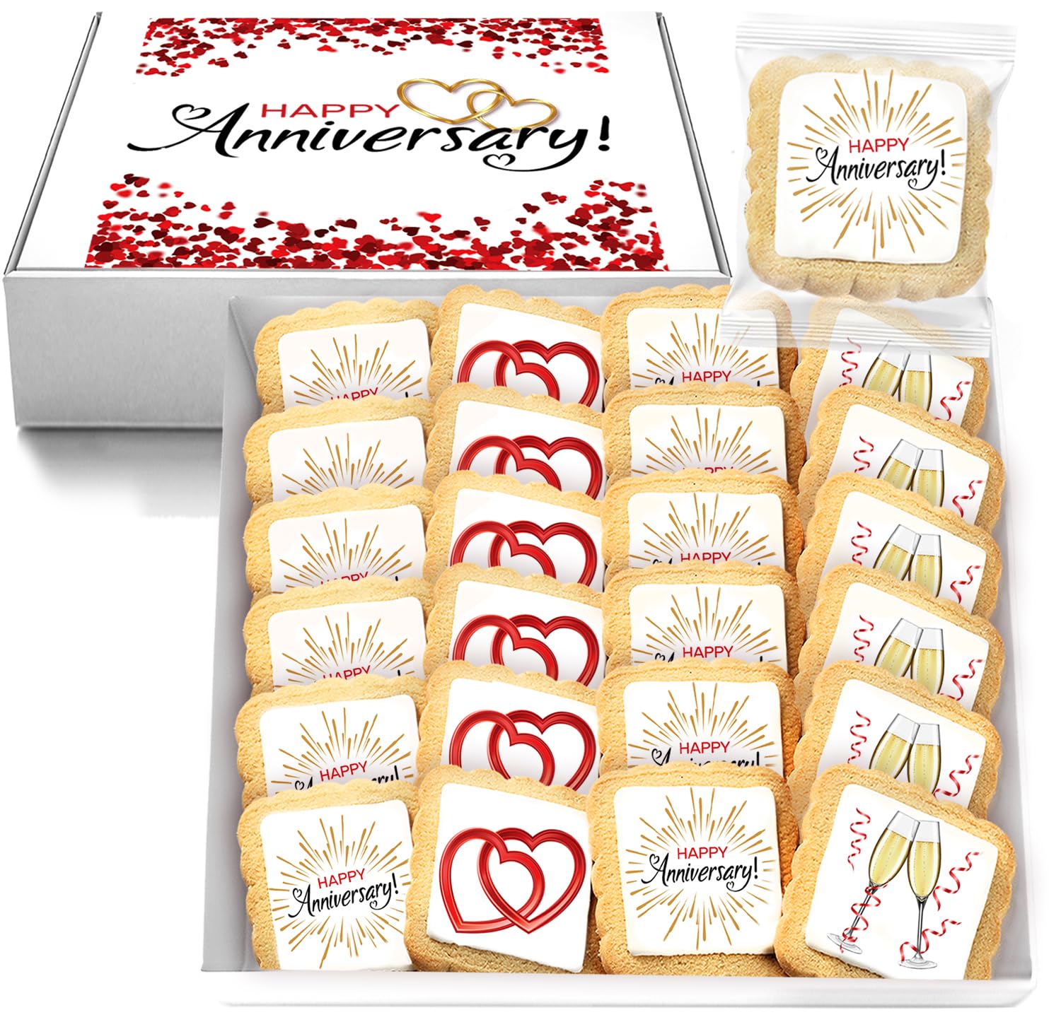 Happy Anniversary Cookies Party Favors | 24 PACK | Dessert Reception Decorated Treats Individually Wrapped Sugar Cookie Gift Bas