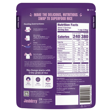 Jasberry Organic Rice - Superfood Rice, Non-GMO, Gluten-Free, Vegan, 7oz, 6-Pack