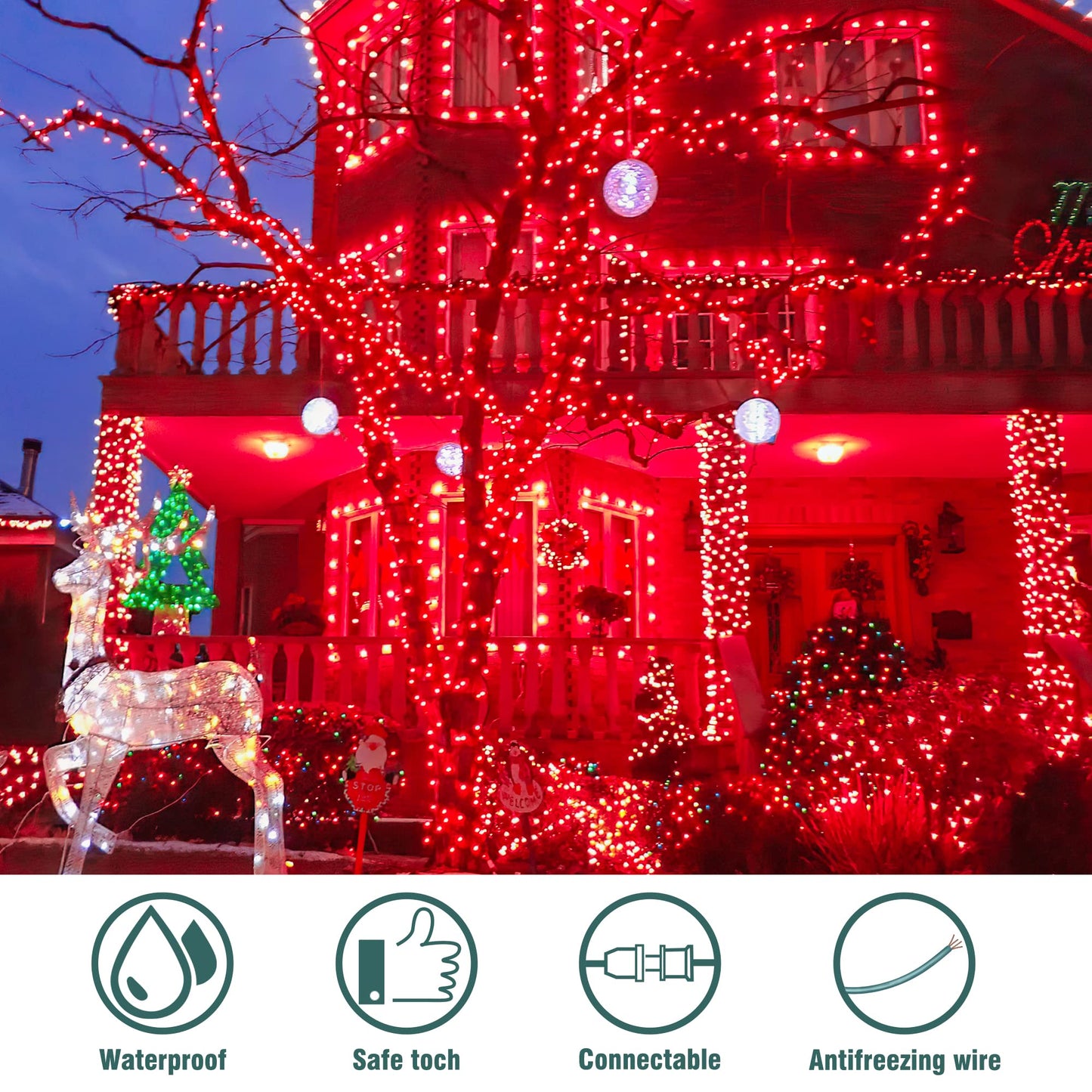 Hopolon Red Christmas Mini String Lights 2 Set 50Count 13Feet Incandescent Bulb Mini String Lights Waterproof For Indoor Outdoor