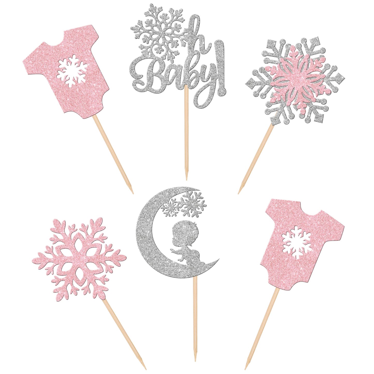 30 Pcs Snowflake Oh Baby Cupcake Toppers Glitter Winter Sweater Moon Snowflake Cupcake Picks It'S A Girl Cake Decorations For Ba